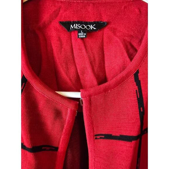 Misook cardigan blazer jacket sz large red black windows pane print - Picture 3 of 4